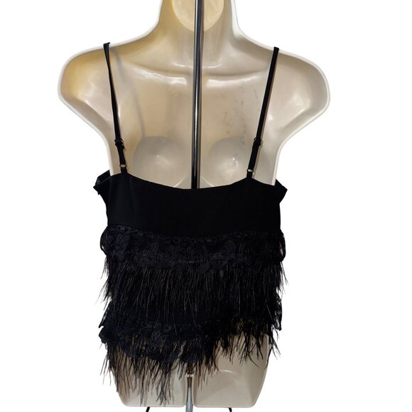 Black Feathered Camisole Top Small Sexy Classic Whimsy Goth Fancy Y2K Punk Luxe - Picture 2 of 9